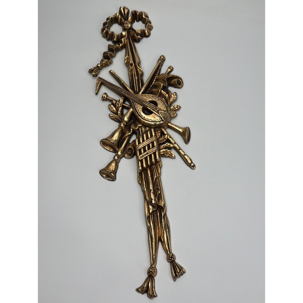 Vintage TMC2751 Gold Musical Instrument Wall Plaque Hollywood Regency Decor Gilt